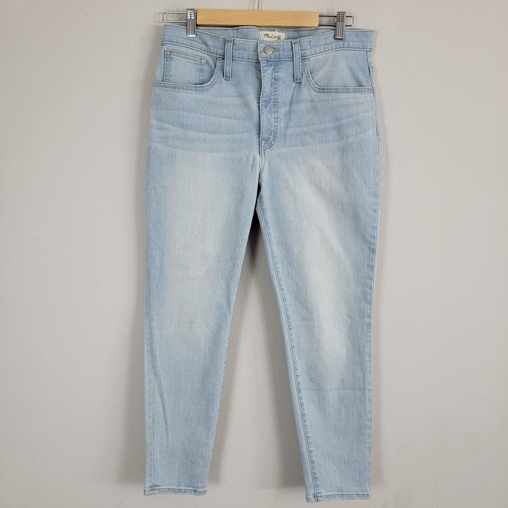 Madewell Jeans Sz 30 Light Wash 9" Mid Rise Skinny Crop Button Zip Stretch READ!